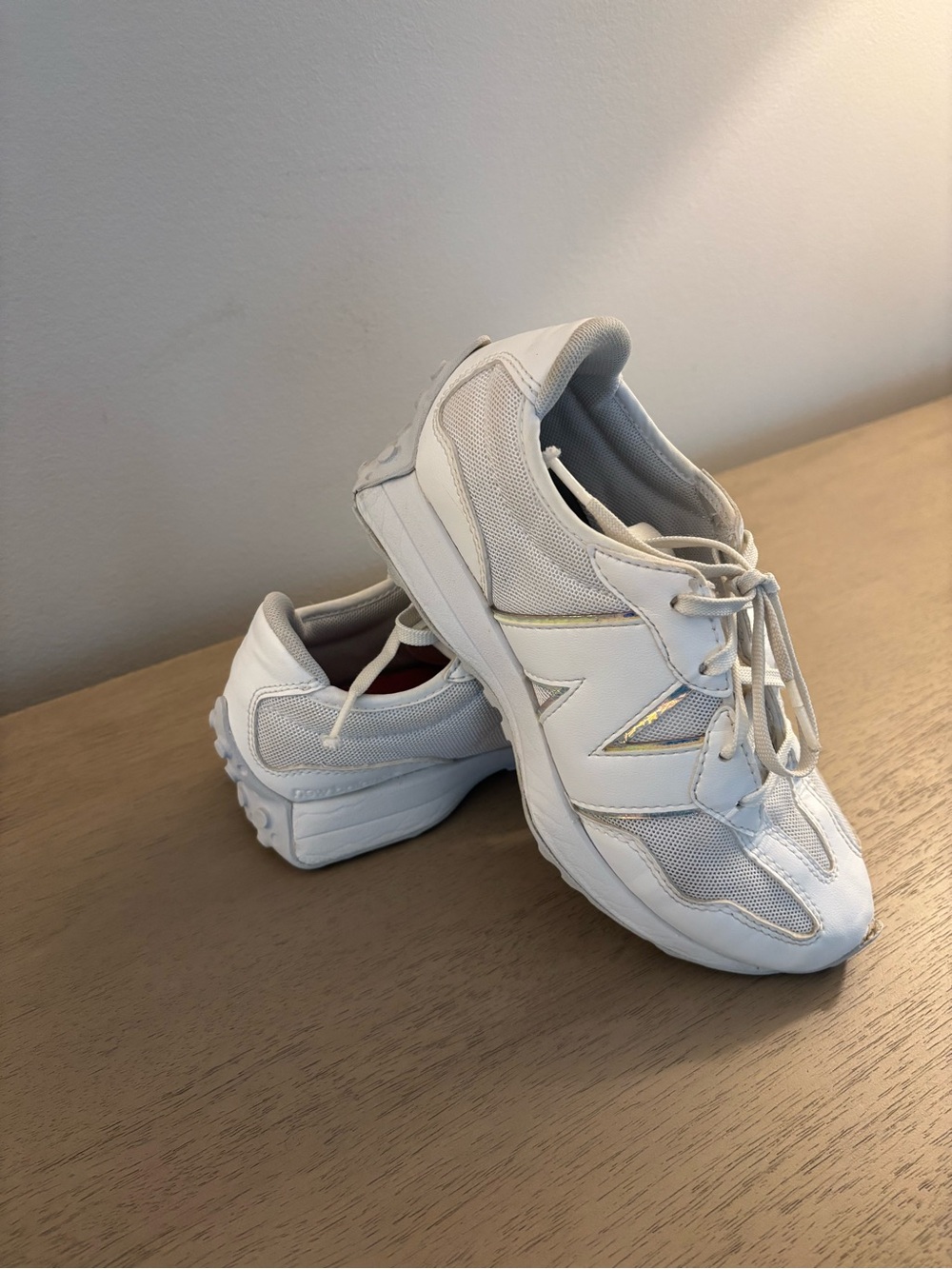 New Balance Kids’ 327 White Mesh & Leather Sneakers